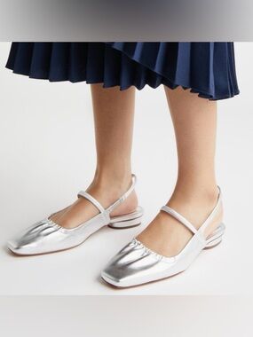 Vince Venice Silver Slingback Mary Jane Flats Sz 9.5 BNWB